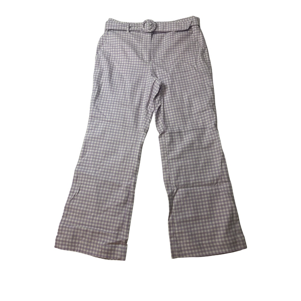 Loft Gingham‎ Trousers Women 4P Purple Excellent Belted High Rise Straight Leg